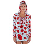 Poppies Flowers Red Seamless Pattern Long Sleeve Hooded T-shirt