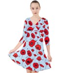 Poppies Flowers Red Seamless Pattern Quarter Sleeve Front Wrap Dress