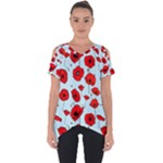 Poppies Flowers Red Seamless Pattern Cut Out Side Drop T-Shirt