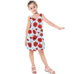 Poppies Flowers Red Seamless Pattern Kids  Sleeveless Dress