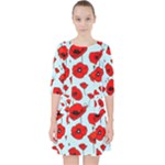 Poppies Flowers Red Seamless Pattern Quarter Sleeve Pocket Dress