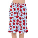 Poppies Flowers Red Seamless Pattern Short Mermaid Skirt