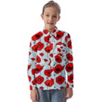 Poppies Flowers Red Seamless Pattern Kids  Long Sleeve Shirt