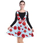 Poppies Flowers Red Seamless Pattern Plunge Pinafore Dress
