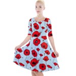 Poppies Flowers Red Seamless Pattern Quarter Sleeve A-Line Dress
