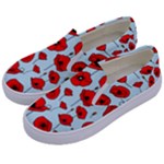 Poppies Flowers Red Seamless Pattern Kids  Canvas Slip Ons