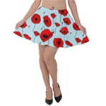 Poppies Flowers Red Seamless Pattern Velvet Skater Skirt