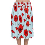 Poppies Flowers Red Seamless Pattern Velvet Flared Midi Skirt