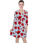 Poppies Flowers Red Seamless Pattern Quarter Sleeve Ruffle Waist Dress