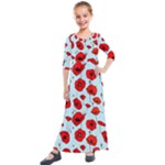 Poppies Flowers Red Seamless Pattern Kids  Quarter Sleeve Maxi Dress