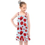 Poppies Flowers Red Seamless Pattern Kids  Overall Dress