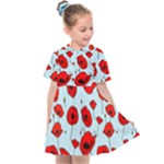 Poppies Flowers Red Seamless Pattern Kids  Sailor Dress