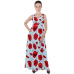 Poppies Flowers Red Seamless Pattern Empire Waist Velour Maxi Dress