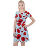 Poppies Flowers Red Seamless Pattern Cap Sleeve Velour Dress 