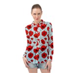 Poppies Flowers Red Seamless Pattern Long Sleeve Chiffon Shirt