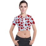 Poppies Flowers Red Seamless Pattern Short Sleeve Cropped Jacket