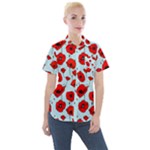 Poppies Flowers Red Seamless Pattern Women s Short Sleeve Pocket Shirt