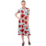 Poppies Flowers Red Seamless Pattern Keyhole Neckline Chiffon Dress