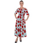 Poppies Flowers Red Seamless Pattern Shoulder Straps Boho Maxi Dress 