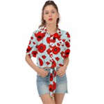 Poppies Flowers Red Seamless Pattern Tie Front Shirt 