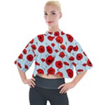 Poppies Flowers Red Seamless Pattern Mock Neck T-Shirt