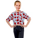 Poppies Flowers Red Seamless Pattern Kids Mock Neck T-Shirt