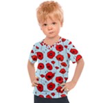 Poppies Flowers Red Seamless Pattern Kids  Sports T-Shirt