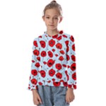 Poppies Flowers Red Seamless Pattern Kids  Frill Detail T-Shirt