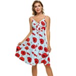 Poppies Flowers Red Seamless Pattern Sleeveless Tie Front Chiffon Dress