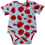 Poppies Flowers Red Seamless Pattern Baby Short Sleeve Bodysuit