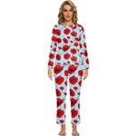 Poppies Flowers Red Seamless Pattern Womens  Long Sleeve Lightweight Pajamas Set