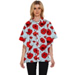 Poppies Flowers Red Seamless Pattern Women s Batwing Button Up Shirt