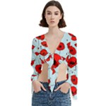 Poppies Flowers Red Seamless Pattern Trumpet Sleeve Cropped Top
