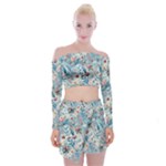 Floral Background Wallpaper Flowers Bouquet Leaves Herbarium Seamless Flora Bloom Off Shoulder Top with Mini Skirt Set