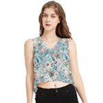 Floral Background Wallpaper Flowers Bouquet Leaves Herbarium Seamless Flora Bloom V-Neck Cropped Tank Top