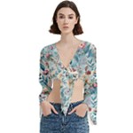 Floral Background Wallpaper Flowers Bouquet Leaves Herbarium Seamless Flora Bloom Trumpet Sleeve Cropped Top