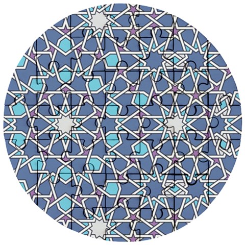 Islamic Ornament Texture, Texture With Stars, Blue Ornament Texture Wooden Puzzle Round from ZippyPress