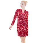 Patterns, Corazones, Texture, Red, Button Long Sleeve Dress