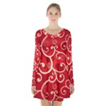 Patterns, Corazones, Texture, Red, Long Sleeve Velvet V-neck Dress