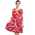 Patterns, Corazones, Texture, Red, Quarter Sleeve Waist Band Dress