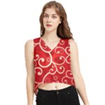 Patterns, Corazones, Texture, Red, V-Neck Cropped Tank Top