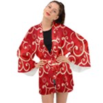 Patterns, Corazones, Texture, Red, Long Sleeve Kimono