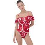 Patterns, Corazones, Texture, Red, Frill Detail One Piece Swimsuit