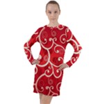 Patterns, Corazones, Texture, Red, Long Sleeve Hoodie Dress
