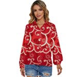 Patterns, Corazones, Texture, Red, Women s Long Sleeve Button Up Shirt