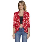 Patterns, Corazones, Texture, Red, Women s 3/4 Sleeve Ruffle Edge Open Front Jacket