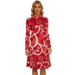 Patterns, Corazones, Texture, Red, Long Sleeve Shirt Collar A-Line Dress