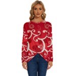 Patterns, Corazones, Texture, Red, Long Sleeve Crew Neck Pullover Top