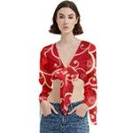 Patterns, Corazones, Texture, Red, Trumpet Sleeve Cropped Top