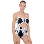 Black Silhouette Artistic Hand Draw Symbol Wb Scallop Top Cut Out Swimsuit